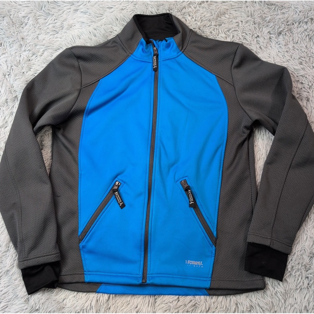Running Room Jacket Mens S Blue Zip Up Pockets Athletic Thumb Hole Active